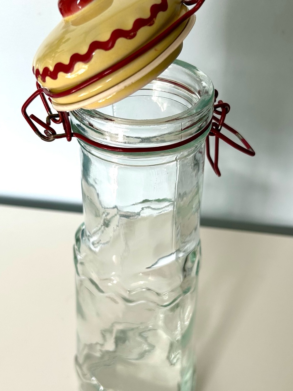 Vintage Glass Pantry Canister Wavy Glass
Triangular Shape  Ceramic Lid